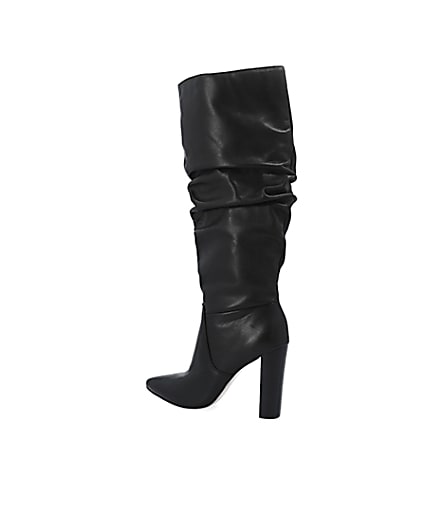 360 degree animation of product Black leather slouch heel boot frame-5