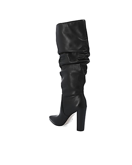 360 degree animation of product Black leather slouch heel boot frame-6