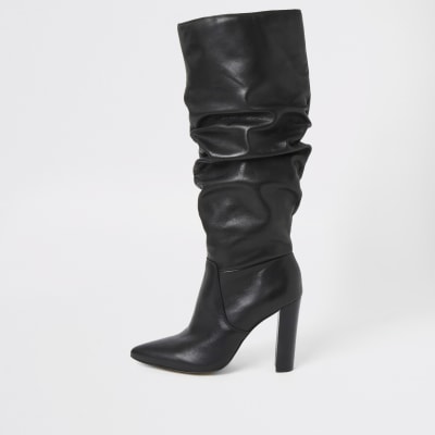 black leather slouch boots