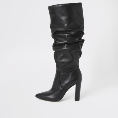 leather slouch boots with heel