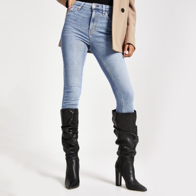 river island black slouch boots