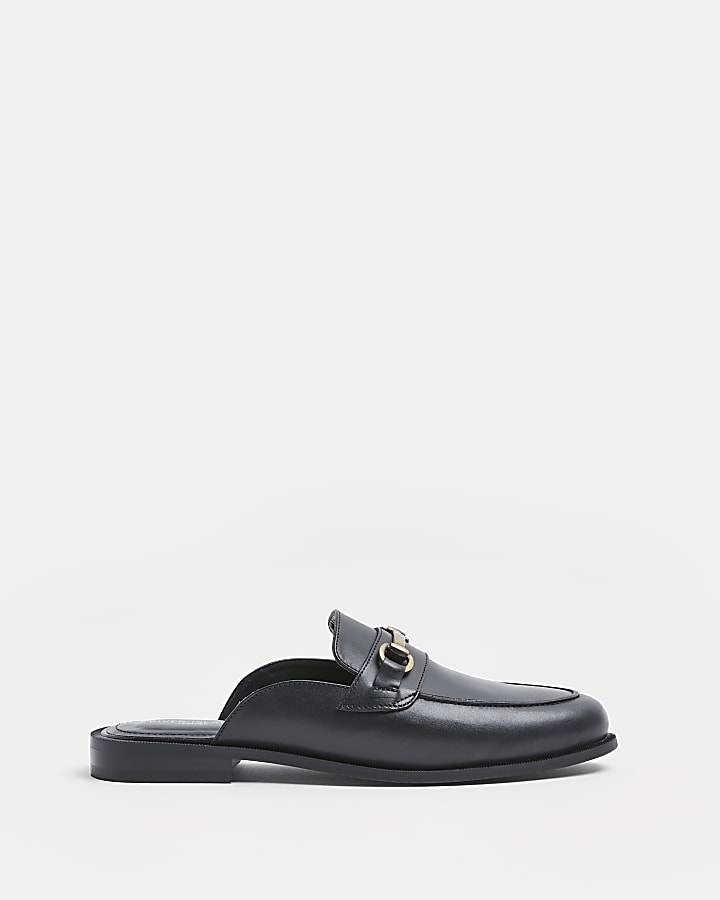 Black Leather Snaffle detail loafers