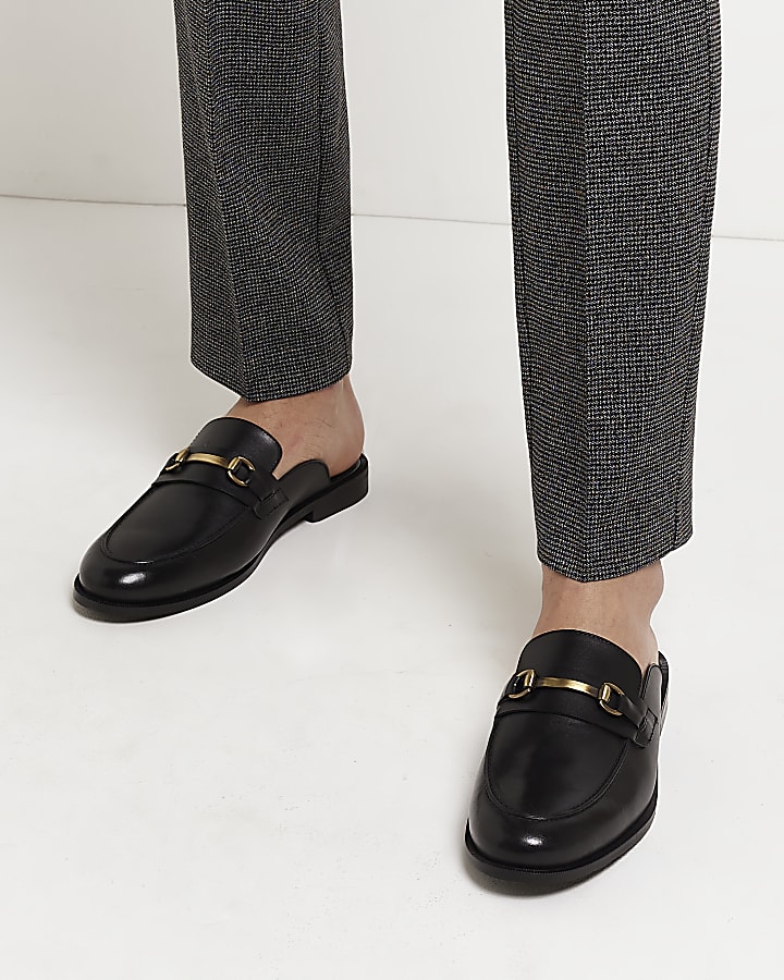 Black Leather Snaffle detail loafers