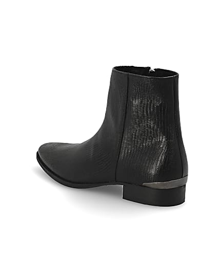 360 degree animation of product Black leather snake embossed pointed boot frame-6
