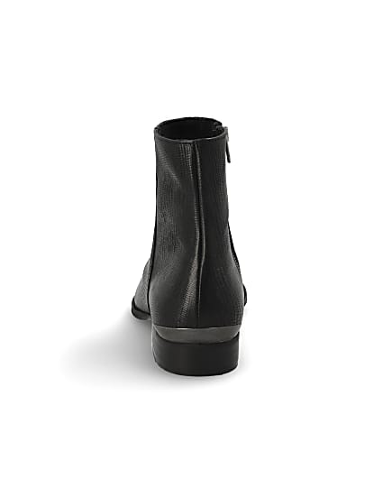 360 degree animation of product Black leather snake embossed pointed boot frame-9