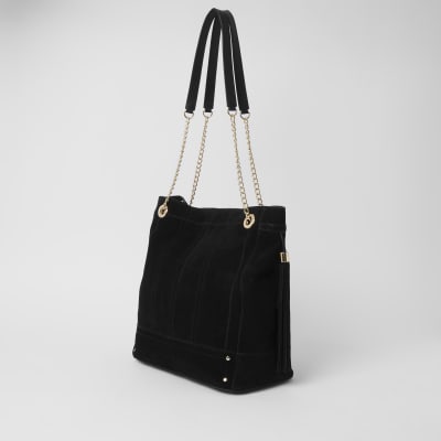 river island black chain side slouch bag