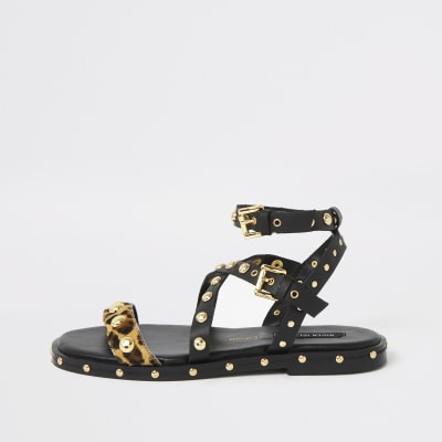 river island black and gold sandals