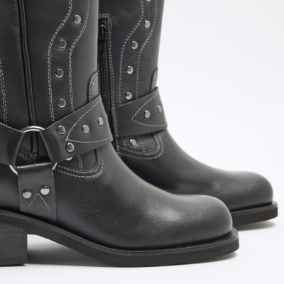 Traveltopp Women's Punk Combat Boots - Leather Knight Boots With Side Zipper & Low Heel 14 thumbnail image