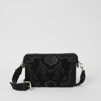 black leather studded bag