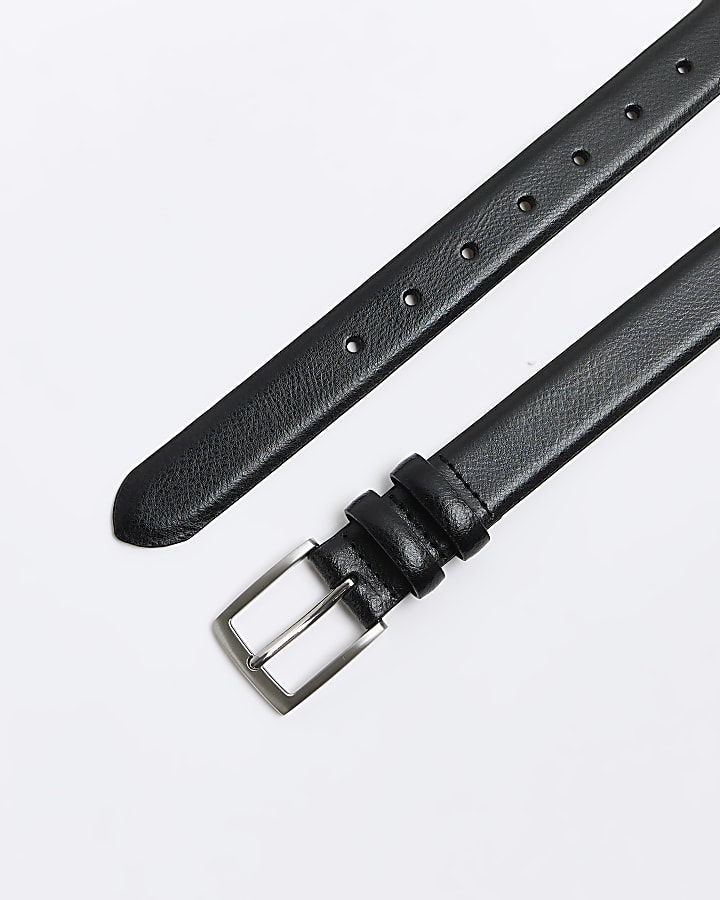 Black leather suit belt | River Island