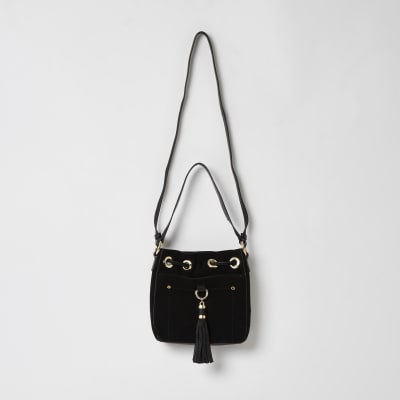 black leather tassel bag