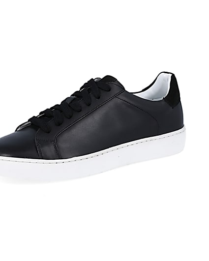 360 degree animation of product Black leather trainers frame-1