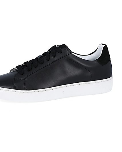 360 degree animation of product Black leather trainers frame-2