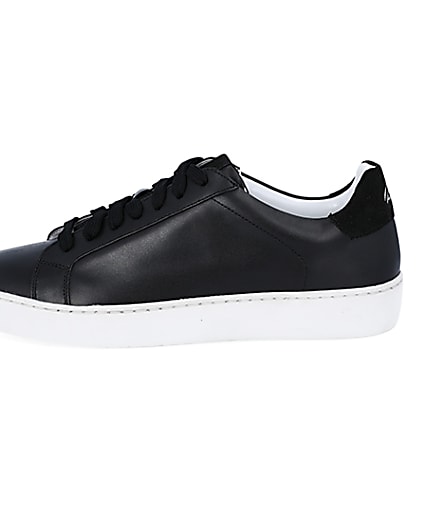 360 degree animation of product Black leather trainers frame-3