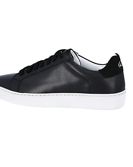 360 degree animation of product Black leather trainers frame-4