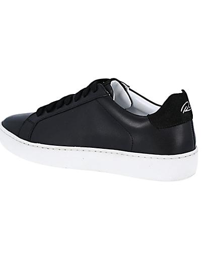 360 degree animation of product Black leather trainers frame-5