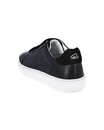 360 degree animation of product Black leather trainers frame-7