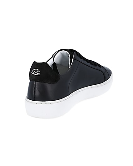 360 degree animation of product Black leather trainers frame-11