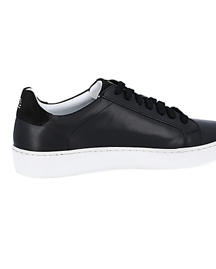 360 degree animation of product Black leather trainers frame-14