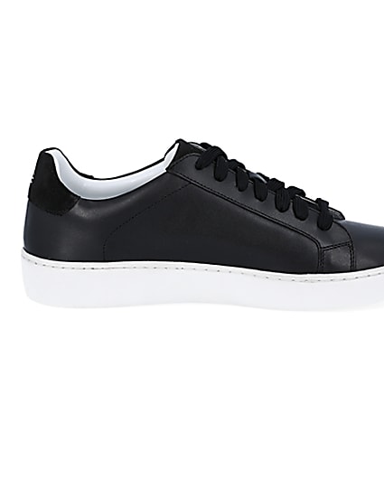 360 degree animation of product Black leather trainers frame-15