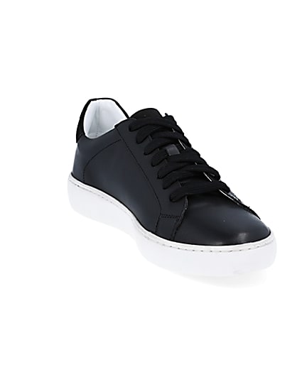 360 degree animation of product Black leather trainers frame-19