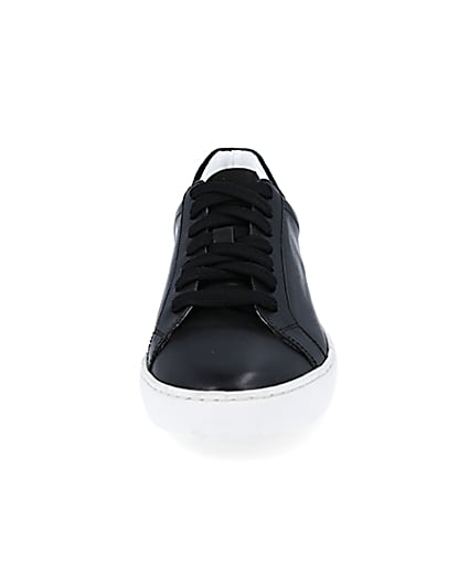 360 degree animation of product Black leather trainers frame-21