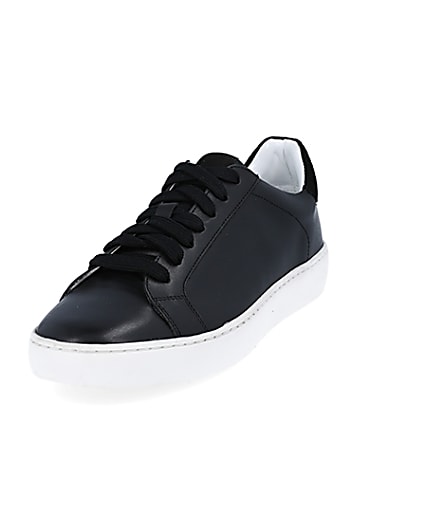 360 degree animation of product Black leather trainers frame-23
