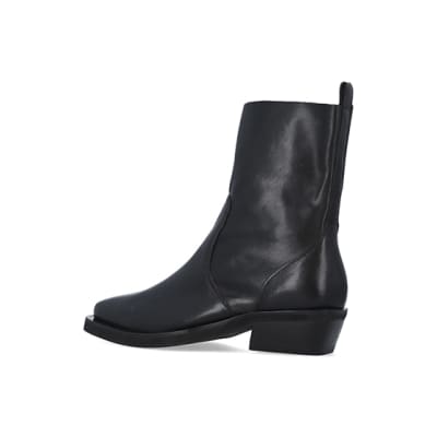 Black leather western store ankle boots