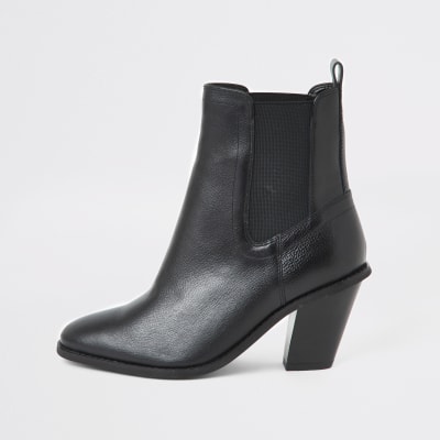Black leather western boots | River Island