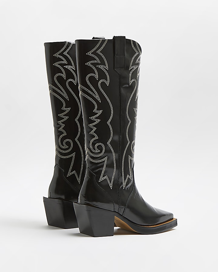 Black leather western boots