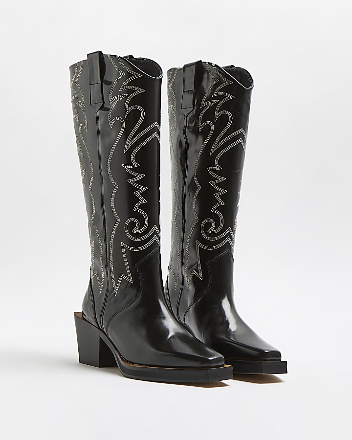 Black leather western boots