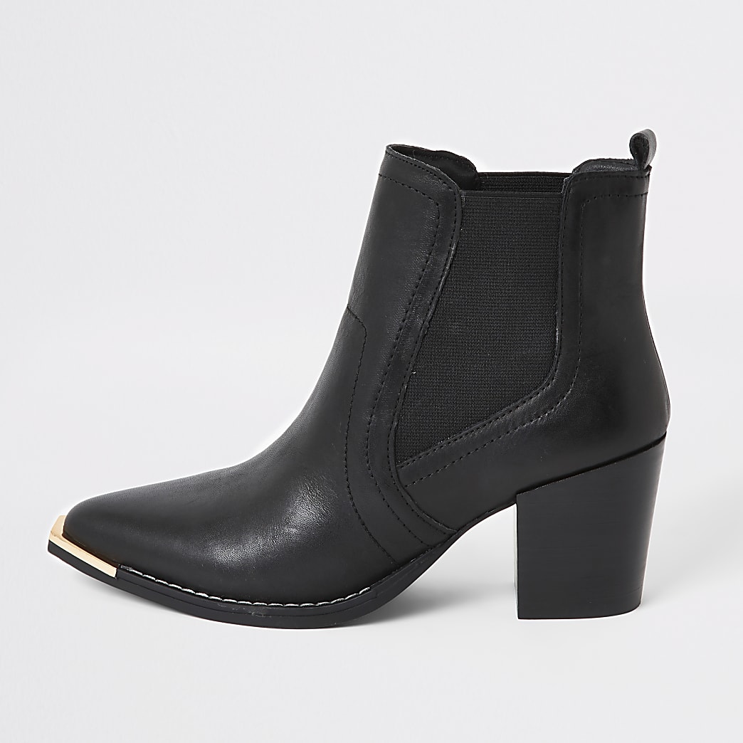 Black leather western chelsea boots | River Island