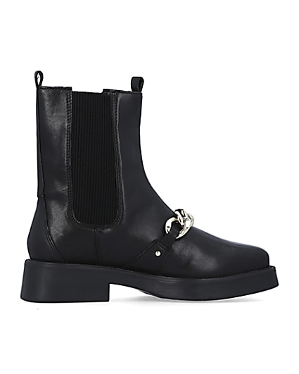 360 degree animation of product Black leather wide fit ankle boots frame-14