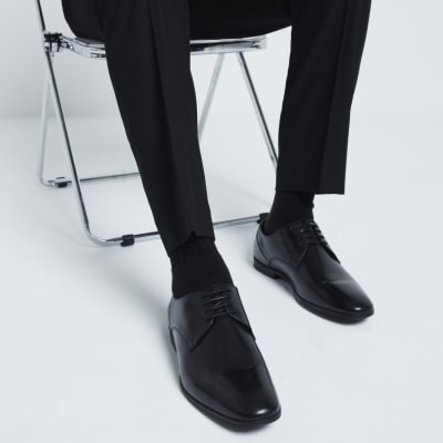 Black Leather Wide Fit Derby Shoes