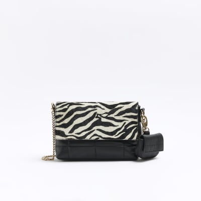 Black leather zebra print cross body bag | River Island