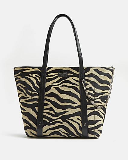 Black leather zebra print shopper bag
