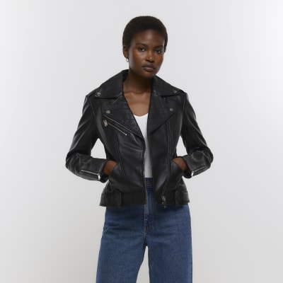 River island petite leather hot sale jacket