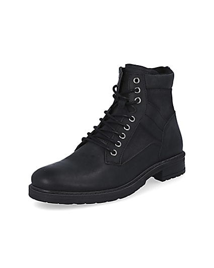 360 degree animation of product Black leather zip up boots frame-0