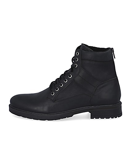 360 degree animation of product Black leather zip up boots frame-3