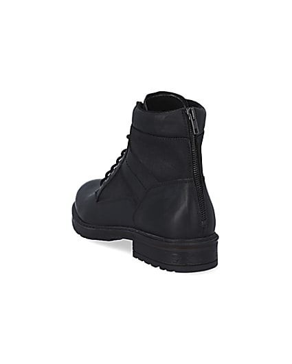 360 degree animation of product Black leather zip up boots frame-7