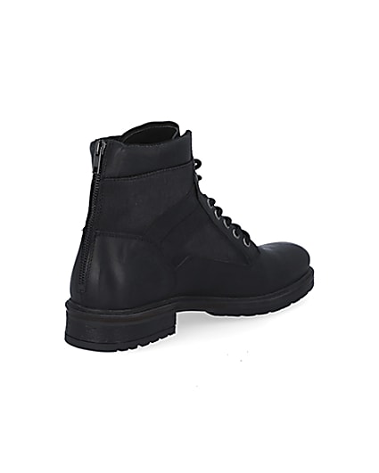 360 degree animation of product Black leather zip up boots frame-12