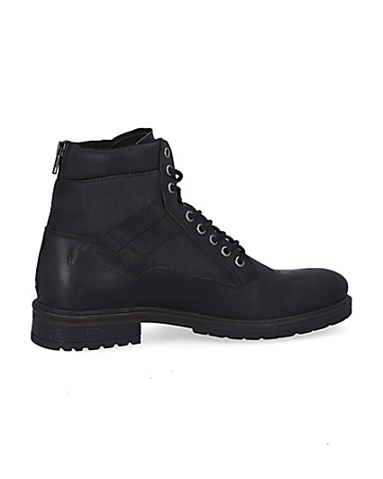 360 degree animation of product Black leather zip up boots frame-14