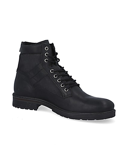 360 degree animation of product Black leather zip up boots frame-17