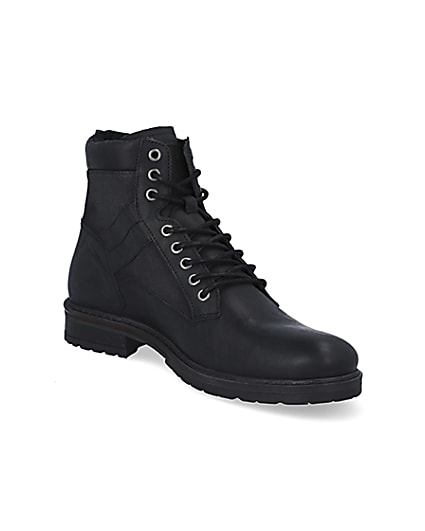 360 degree animation of product Black leather zip up boots frame-18
