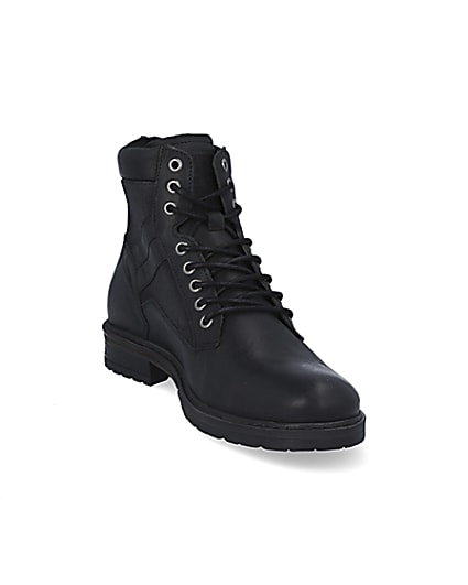 360 degree animation of product Black leather zip up boots frame-19