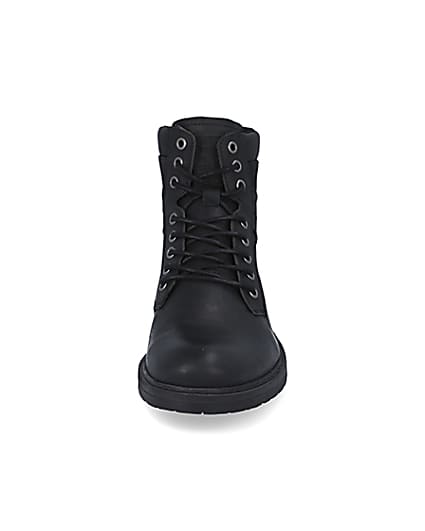 360 degree animation of product Black leather zip up boots frame-21