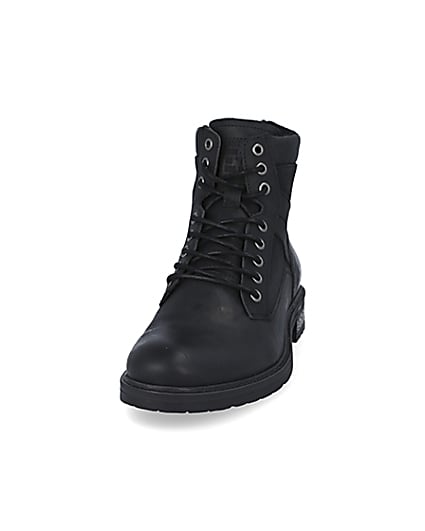 360 degree animation of product Black leather zip up boots frame-22