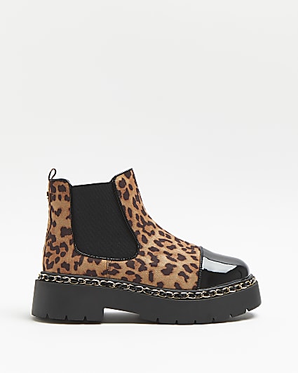 Black leopard chain detail Chelsea boots