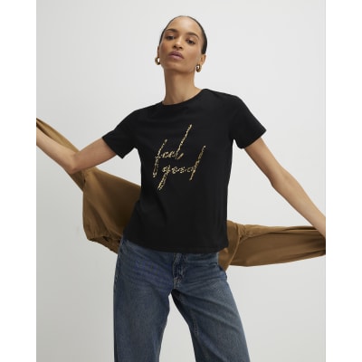 Black Leopard Foil Feel Good T-Shirt