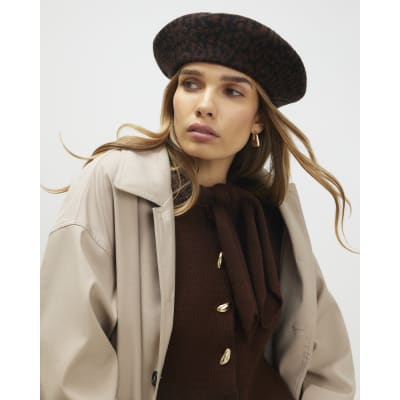 Black Leopard Print Beret